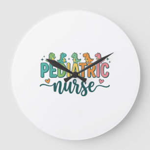 Pediatric Nurse Dinosaur Vintage Style Shirt Desig Large Clock