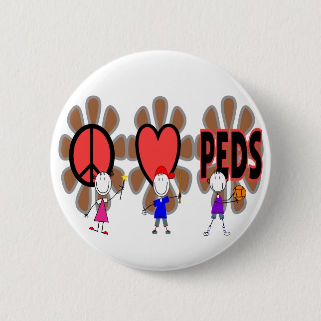 Pediatric Nurse--"Peace Love Pediatrics" Cute 2 Inch Round Button (Front)
