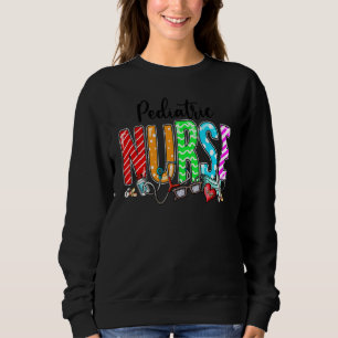 Pediatric Nurse Plaid Red Love Heart Stethoscope N Sweatshirt