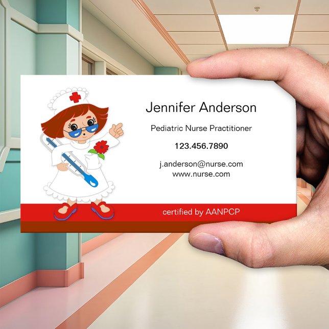 Pediatric Nurse Practioner Business Card (Cute cartoon business card for a pediatric nurse or independent child health care consultant)