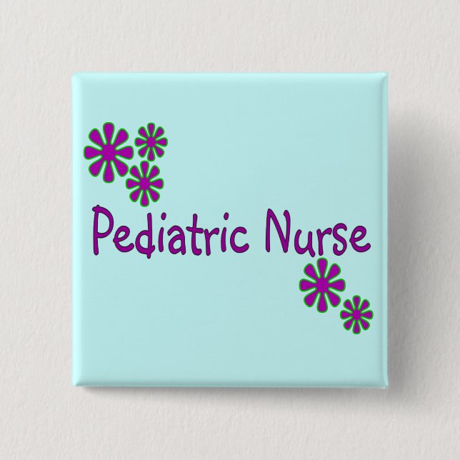 Pediatric Nurse Purple Flowers 2 Inch Square Button (Front)