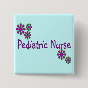 Pediatric Nurse Purple Flowers 2 Inch Square Button