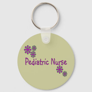 Pediatric Nurse Purple Flowers Keychain