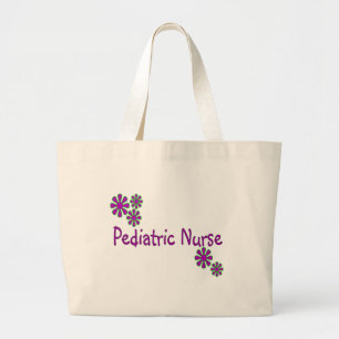 Pediatric Nurse Purple Flowers Large Tote Bag