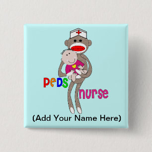 Pediatric Nurse Sock Monkey Design 2 Inch Square Button