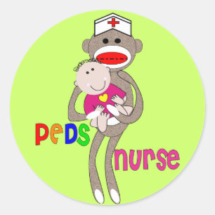 Pediatric Nurse Sock Monkey Design Classic Round Sticker