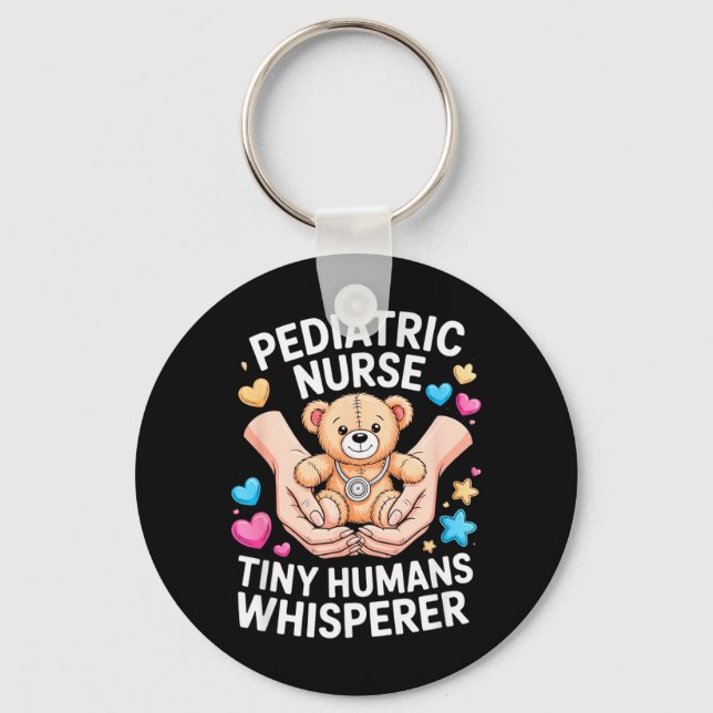 Pediatric Nurse Tiny Humans Whisperer RN Gift Keychain (Front)