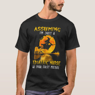 Pediatric Nurse Witch Riding Broom Nursing Hallowe T-Shirt