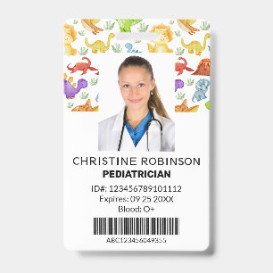 Pediatrician Cute Dinosaur Photo Badge