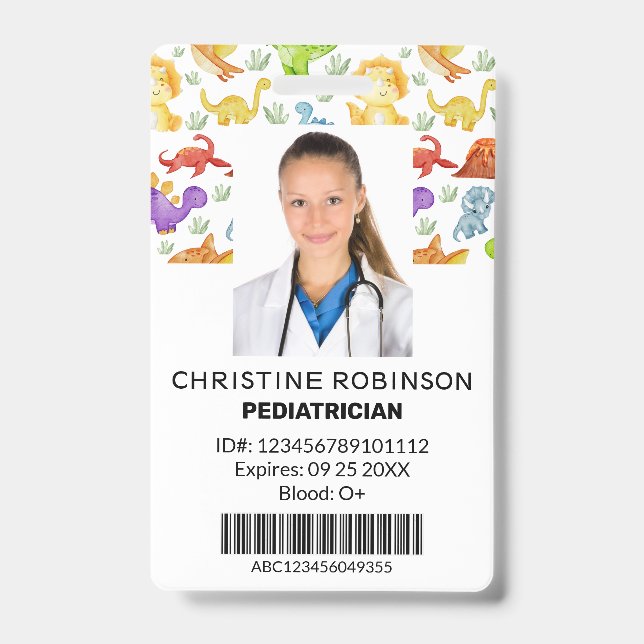 Pediatrician Cute Dinosaur Photo Badge (Front)