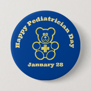 Pediatrician Day Button Gold Medical Teddy Bear