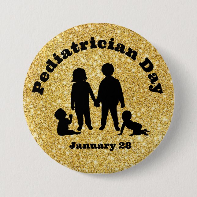 Pediatrician Day Button with Silhouettes of Kids   (Front)