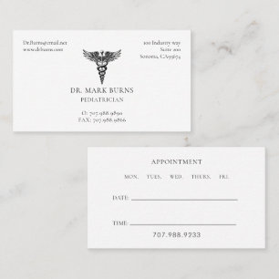 Pediatrician Doctor Caduceus Appointment And Business Card