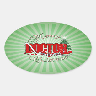 PEDIATRICIAN DOCTOR MERRY CHRISTMAS OVAL STICKER