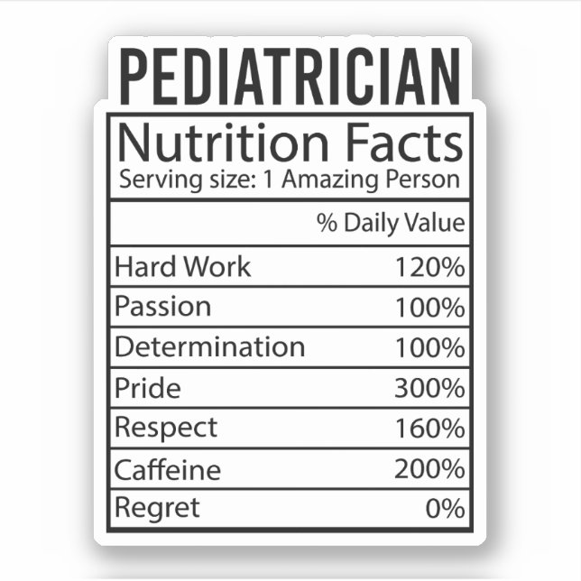 Pediatrician Nutrition Facts Gift for Pediatrician (Front)