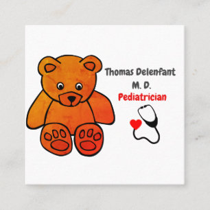 Pediatrician -  orange teddy  - stethoscope square business card