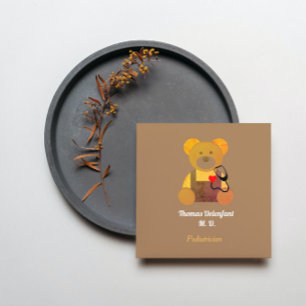 Pediatrician - orange teddy - stethoscope square business card