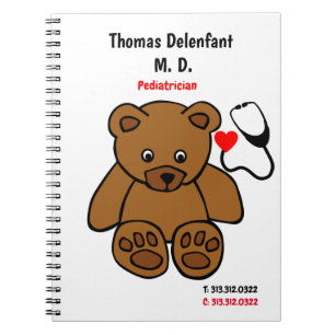 Pediatrician - teddy  and heart stethoscope  notebook