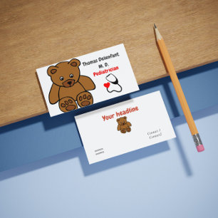 Pediatrician - teddy  and stethoscope business card