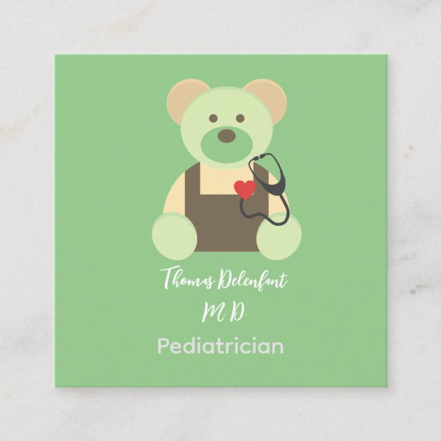 Pediatrician -  teddy  - stethoscope   square business card (Front)