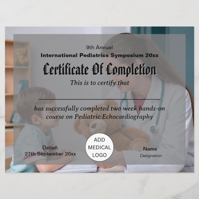 Pediatrics Child Physician Conference Certificate (Front)