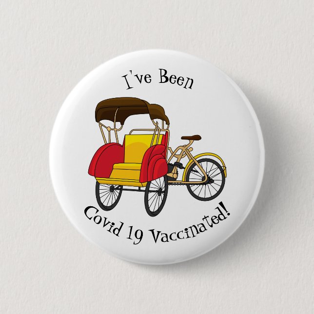 Pedicab rickshaw cartoon illustration 2 inch round button (Front)
