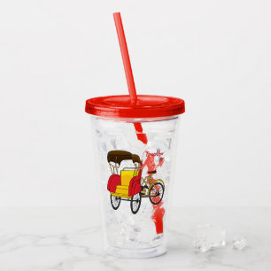 Pedicab rickshaw cartoon illustration  acrylic tumbler
