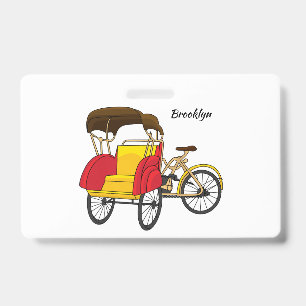 Pedicab rickshaw cartoon illustration badge