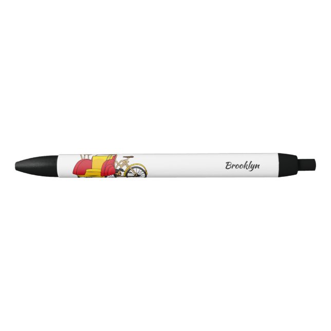 Pedicab rickshaw cartoon illustration black ink pen (Front)