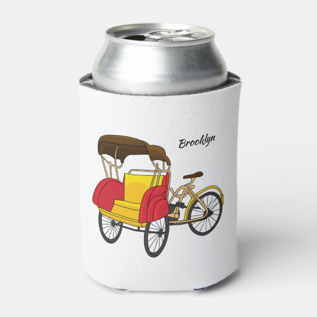 Pedicab rickshaw cartoon illustration can cooler (Can Front)