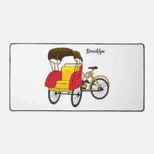 Pedicab rickshaw cartoon illustration desk mat