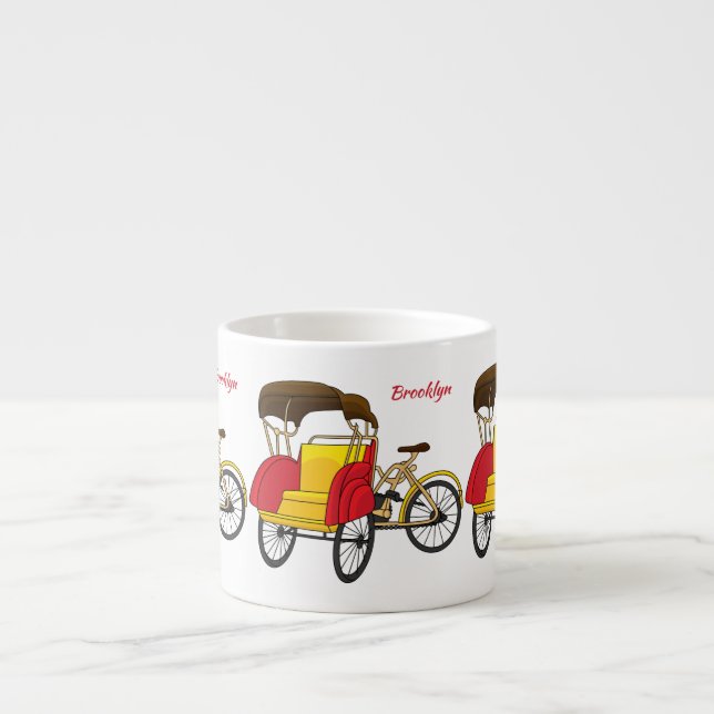 Pedicab rickshaw cartoon illustration espresso cup (Front)