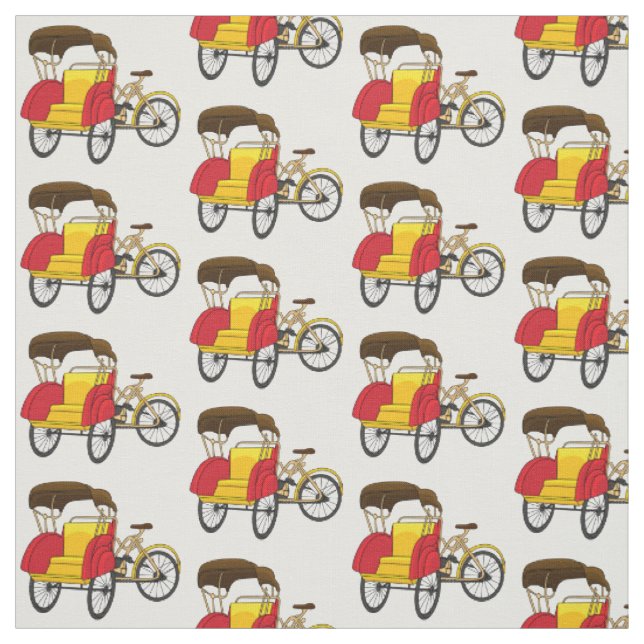 Pedicab rickshaw cartoon illustration fabric (Swatch)