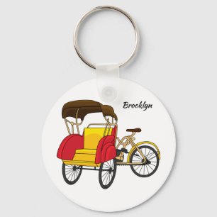 Pedicab rickshaw cartoon illustration keychain
