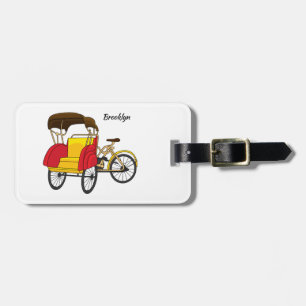 Pedicab rickshaw cartoon illustration luggage tag