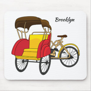 Pedicab rickshaw cartoon illustration mouse pad