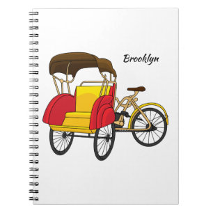 Pedicab rickshaw cartoon illustration notebook