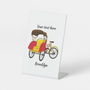 Pedicab rickshaw cartoon illustration pedestal sign