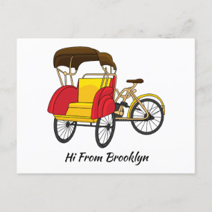 Pedicab rickshaw cartoon illustration postcard