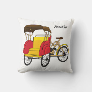 Pedicab rickshaw cartoon illustration throw pillow