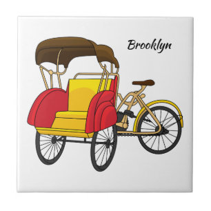 Pedicab rickshaw cartoon illustration tile