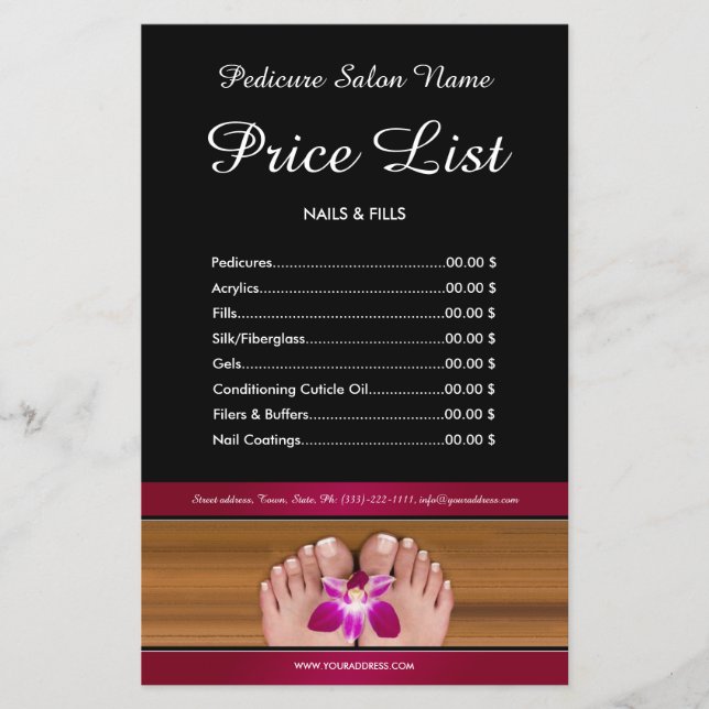 Pedicure Nail Salon Price List Black Pink Flyer (Front)