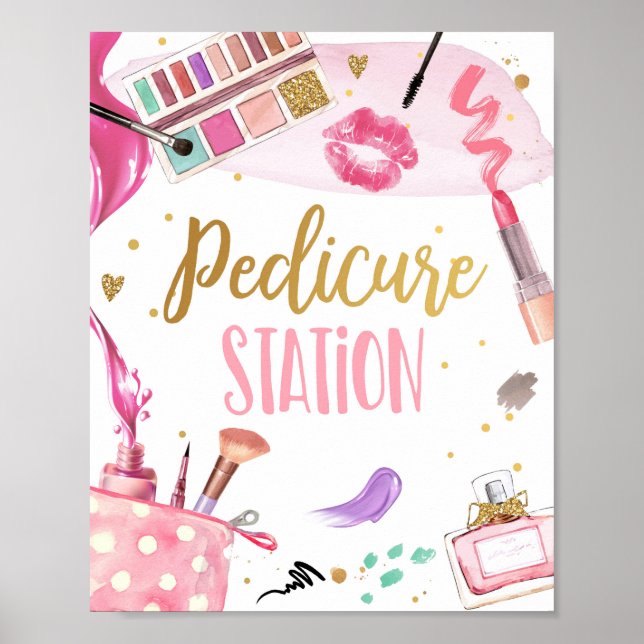 Pedicure Station Spa Party Makeup Glamour Birthday Poster (Front)