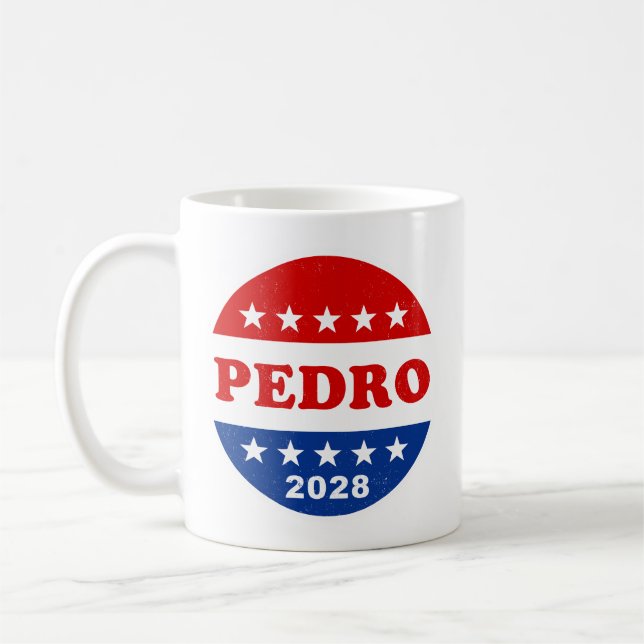 Pedro 2028 Red White Blue Retro Button Coffee Mug (Left)