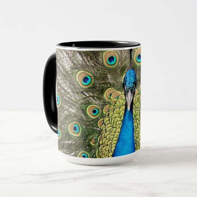 Pedro Peacock Feathers Colourful Wild Bird Peafowl Mug (Front Left)