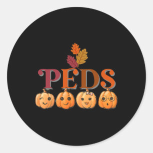 Peds Cute Pumpkin Fall Thanksgiving Pediatric Nurs Classic Round Sticker