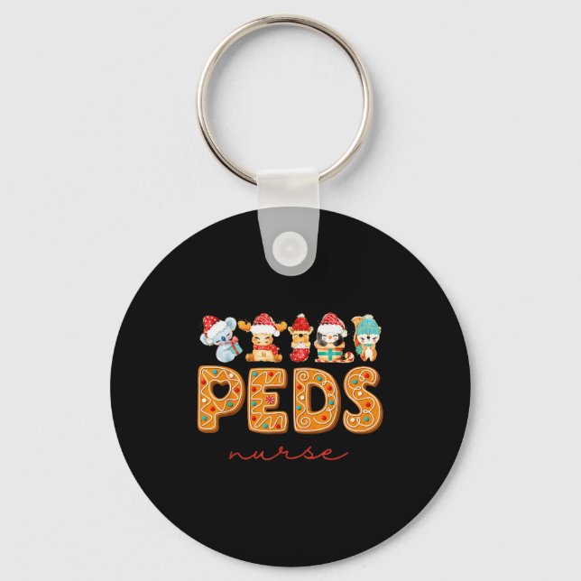 Peds Nurse Gingerbread Christmas Pediatric Nurse H Keychain (Front)