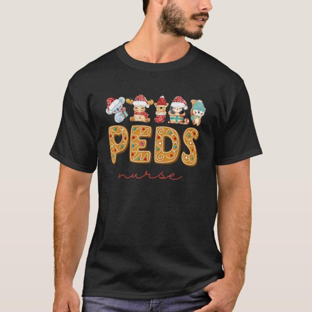 PEDS Nurse Gingerbread Christmas Pediatric Nurse H T-Shirt (Front)