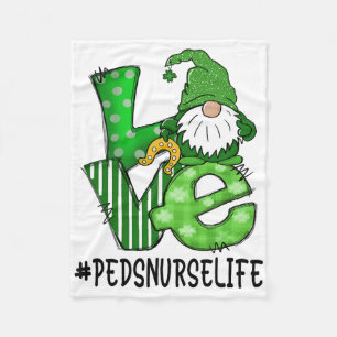 Peds Nurse Love St Patricks Day Green Lucky Gnome Fleece Blanket