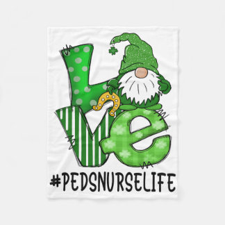 Peds Nurse Love St Patricks Day Green Lucky Gnome Fleece Blanket